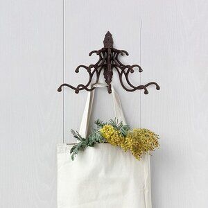 Decorative Iron Wall Hook Rack in Dark Brown - Classic Multi-Hook Hanger